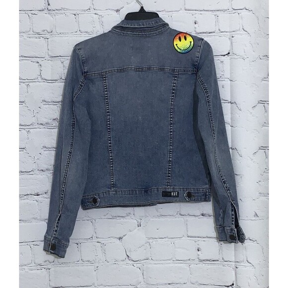 Kut from the Kloth Medium Jean Jacket Distressed Stretch Trucker Blue Denim - Picture 9 of 12